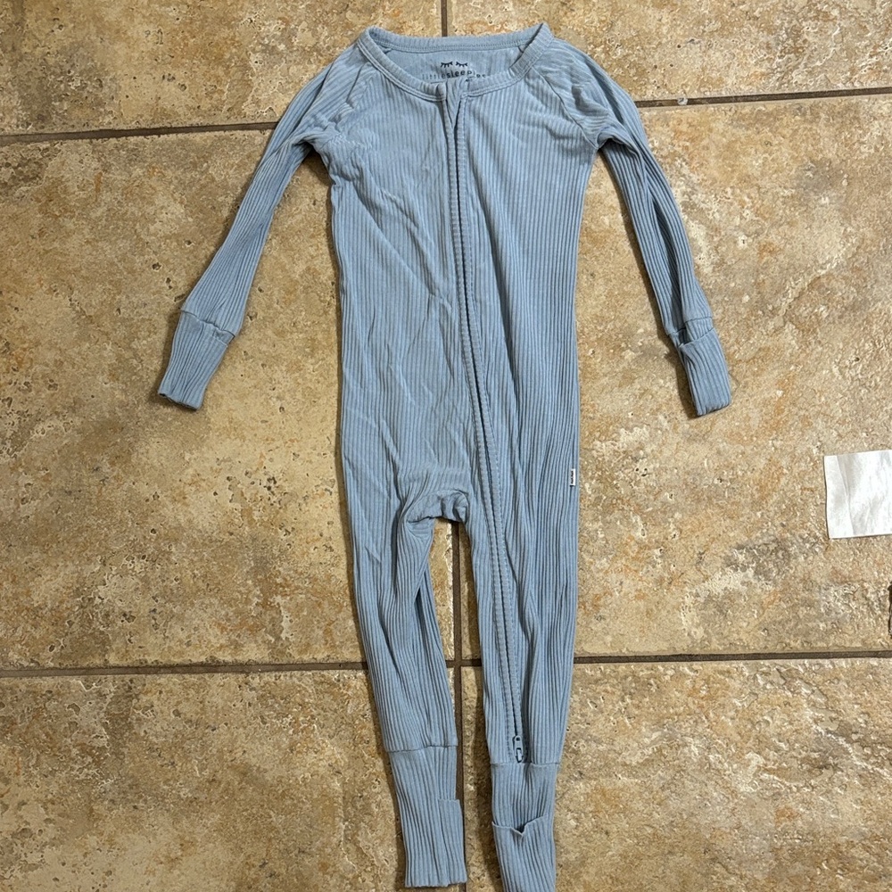 Blue, Ribbed, Bamboo Little Sleepies Zippy
